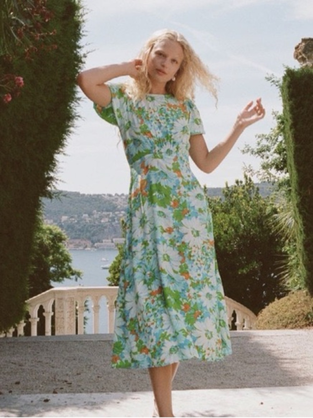 Faithfull the Brand Green and Blue Floral Midi Dress